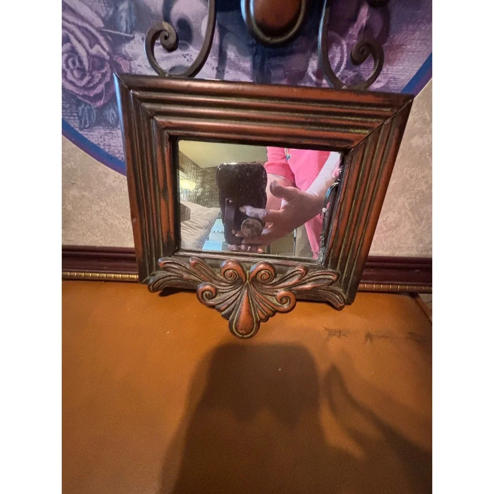 Vintage Bronze Tiered Wall Mirror 3-Frame Ornate Scrollwork Victorian Decor